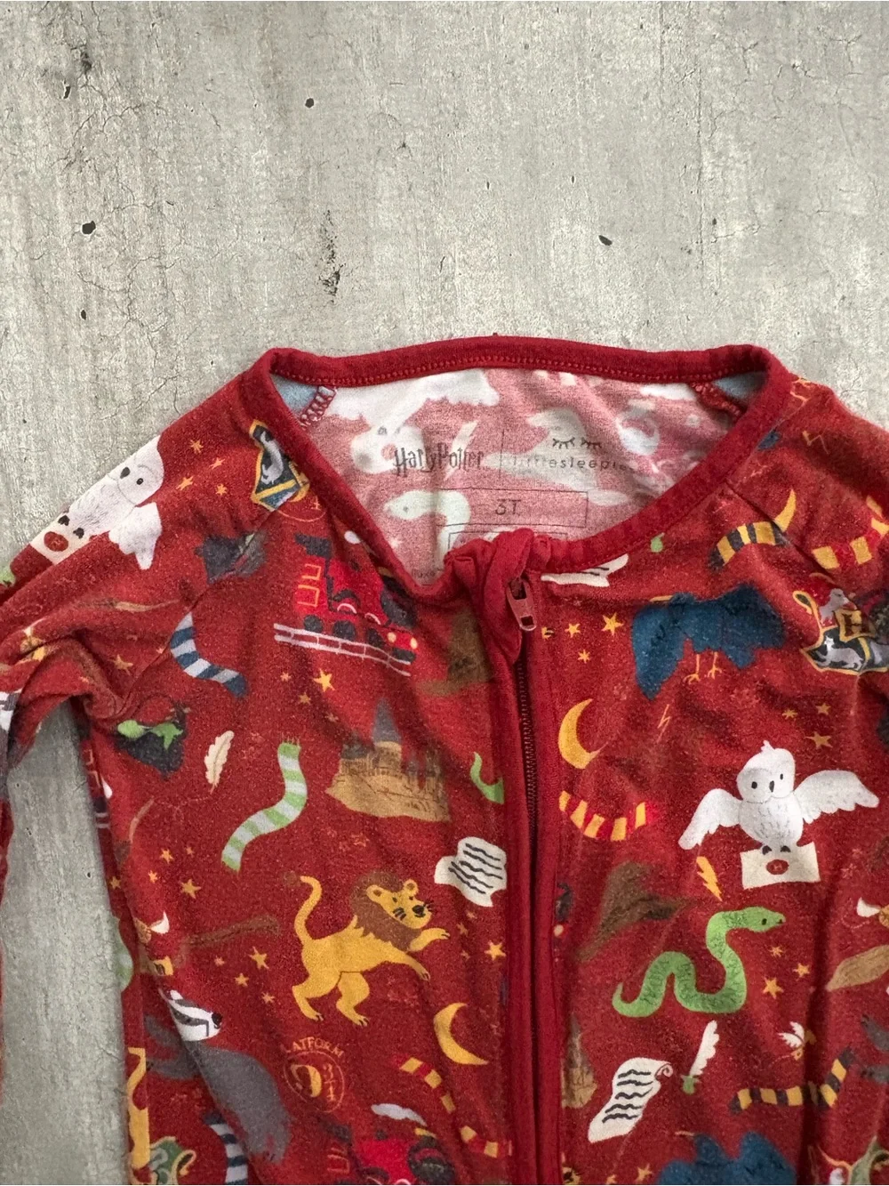 Little Sleepies Harry Potter Bamboo Convertible Zippy Pajamas 3T Red Hogwarts